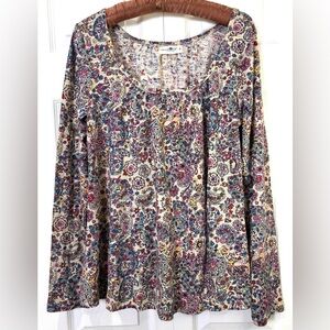 Natural Life Floral Paisley Long Sleeve Blouse Size Small Boho Cotton NWOT
